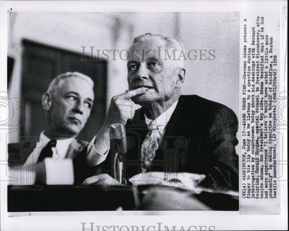 1958 Press Photo Sherman Adams questioned by Congress regarding B. Goldfine- Historic Images