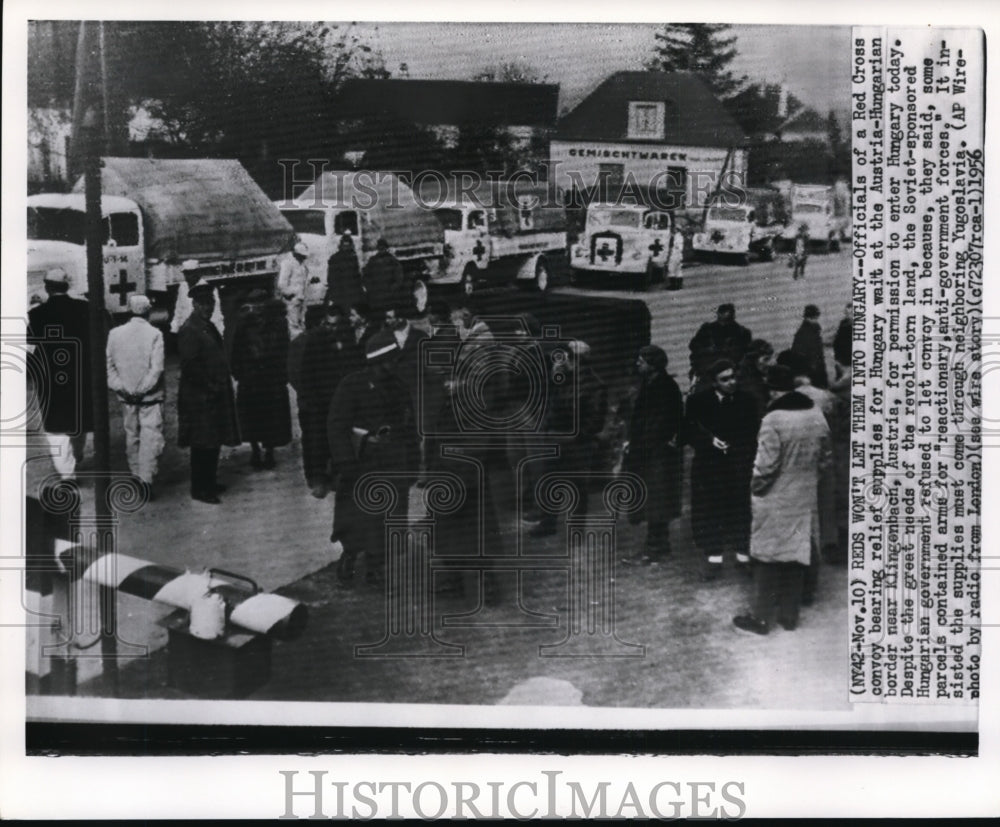 1956 Press Photo Red Cross Supplies for Hungary Wait at Australian Border- Historic Images