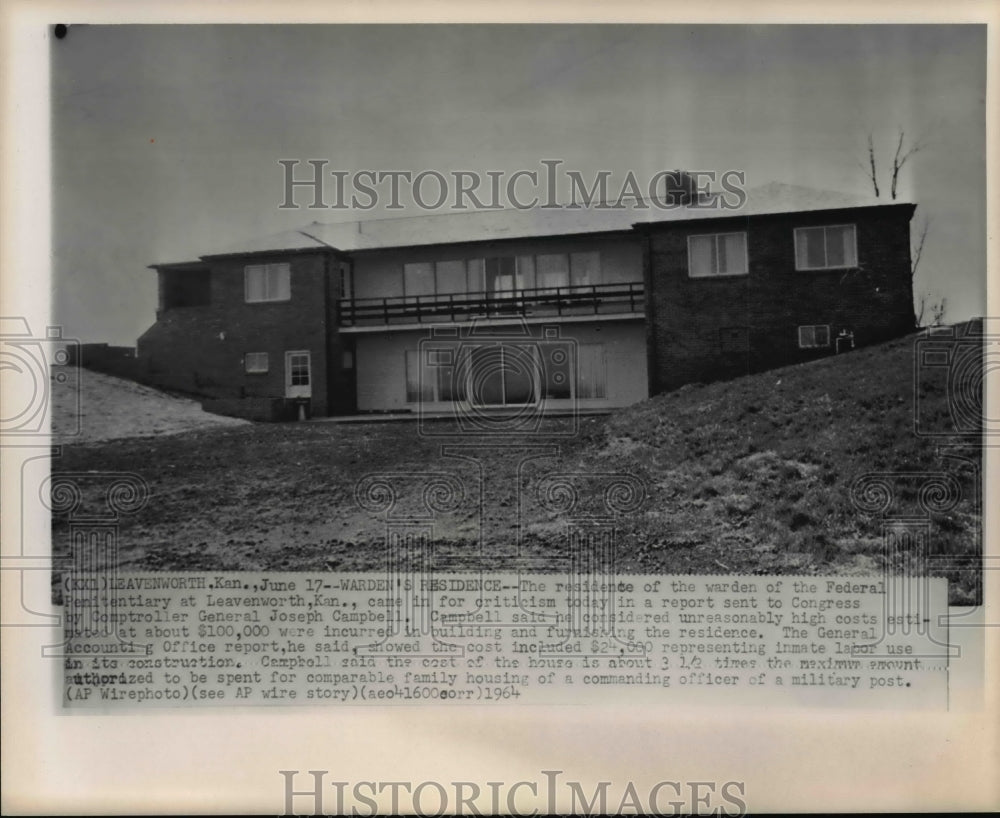 1964 Press Photo Residence of the warden of Federal Penitentiary at Leavanworth- Historic Images