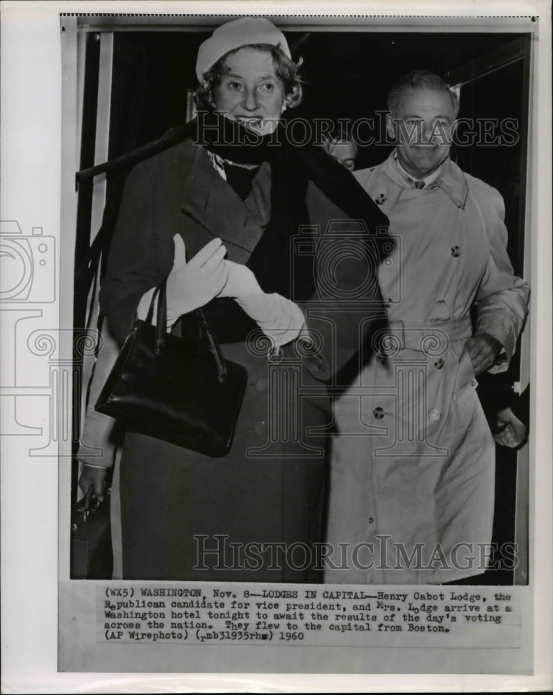 1960 Press Photo Henry Cabot Lodge and wife arrive in Washington. - cvw18422- Historic Images
