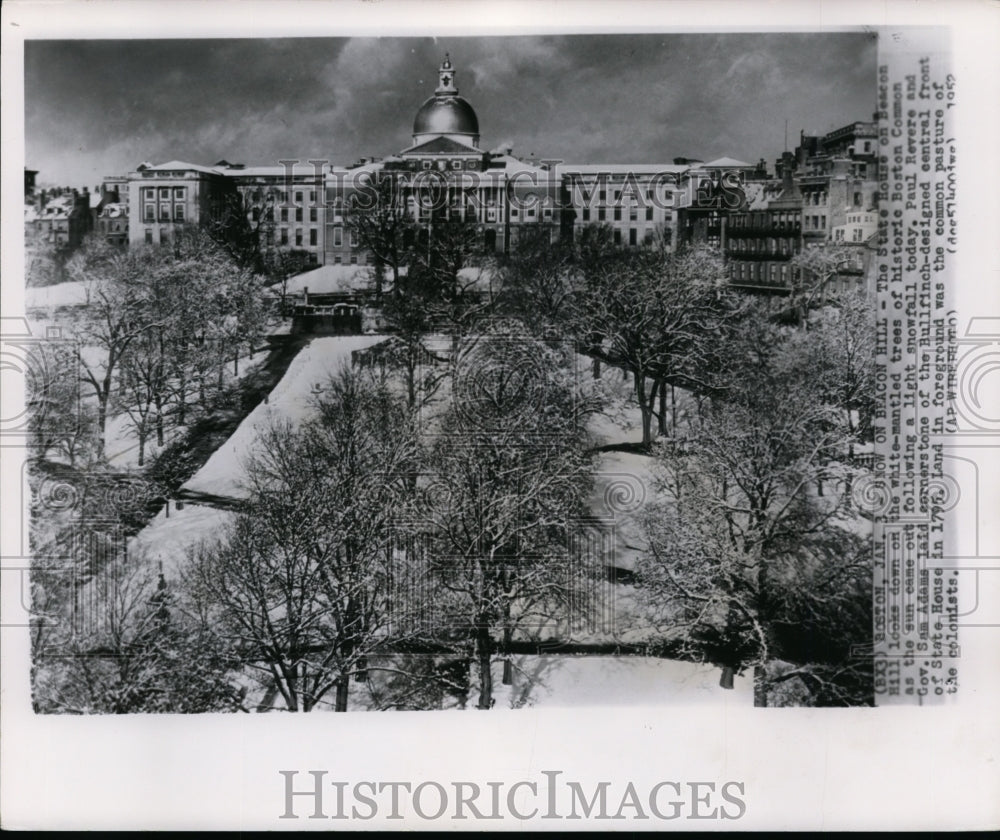 1952 Press Photo State House, Beacon Hill Boston Massachusetts on winter scene- Historic Images