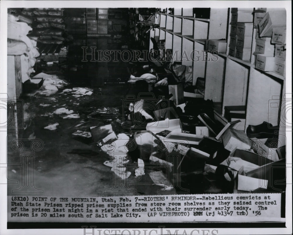 1956 Press PhotoRebellious convicts at Utah State Prison ripples prison supplies- Historic Images