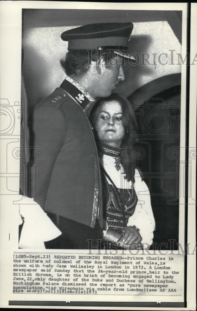 1973 Press Photo Prince Charles and Lady Jane Wellesley rumored as engaged- Historic Images