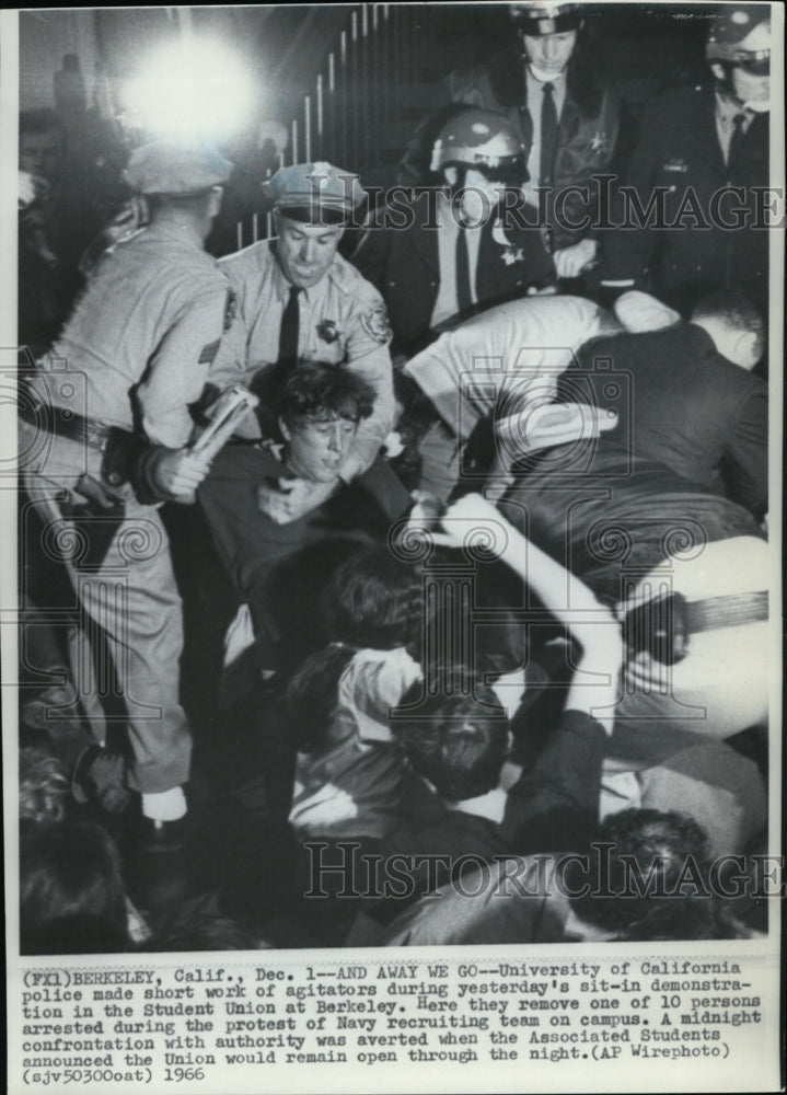 1966 Press Photo Police Uses Strength to Stop Rioting Student Demonstrators- Historic Images