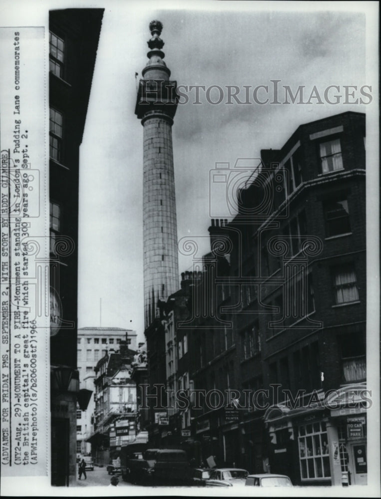 1966 Press Photo Monument built in London to commemorate great fire 300 yrs ago- Historic Images