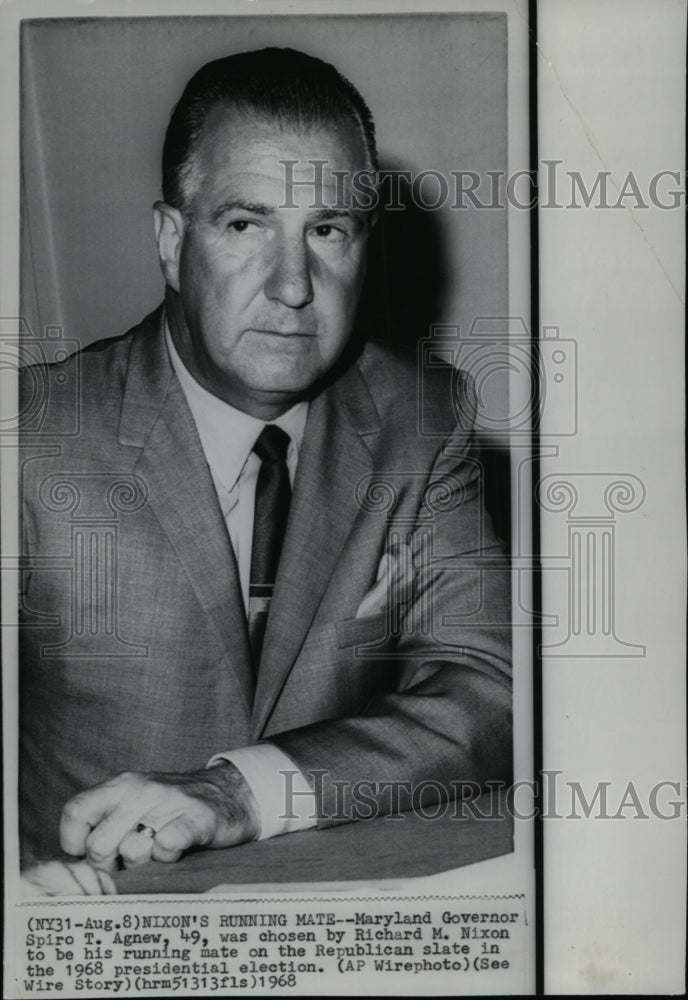 1968 Press Photo Maryland Gov. Spiro T. Agnew, running mate on Republican slate- Historic Images