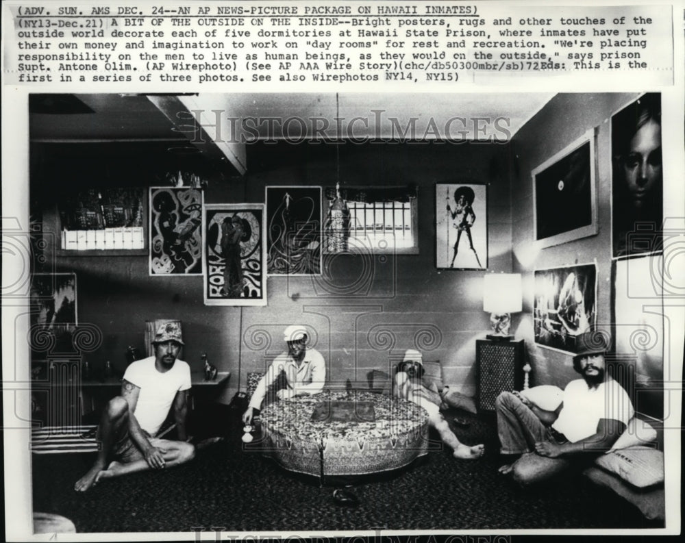 1973 Press Photo Interior decoration of five dormitories at Hawaii State Prison- Historic Images