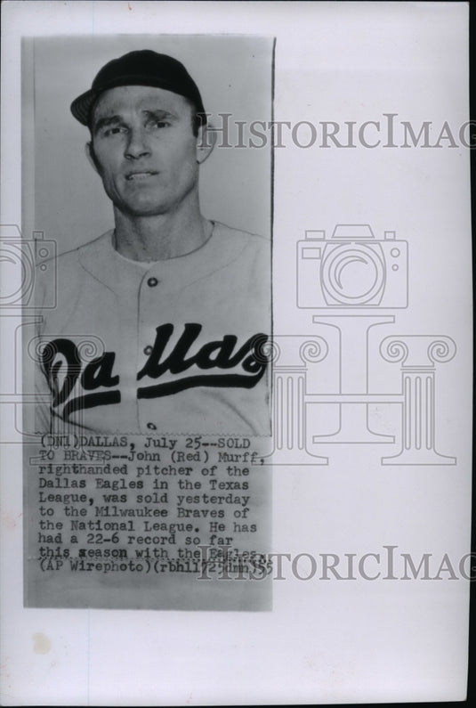 1955 Press Photo John "Red" Murff, was sold yesterday to the Milwaukee Braves,- Historic Images