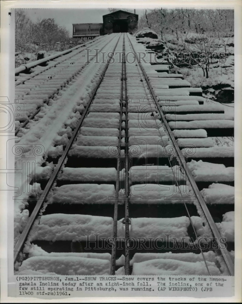 1961 Press Photo Monongahela Incline Railroad Tracks Blanketed with Snow- Historic Images