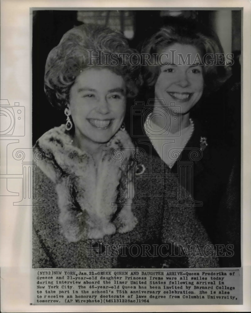 1964 Press Photo Queen Frederika &amp; Princess Irene arrives in New York City- Historic Images