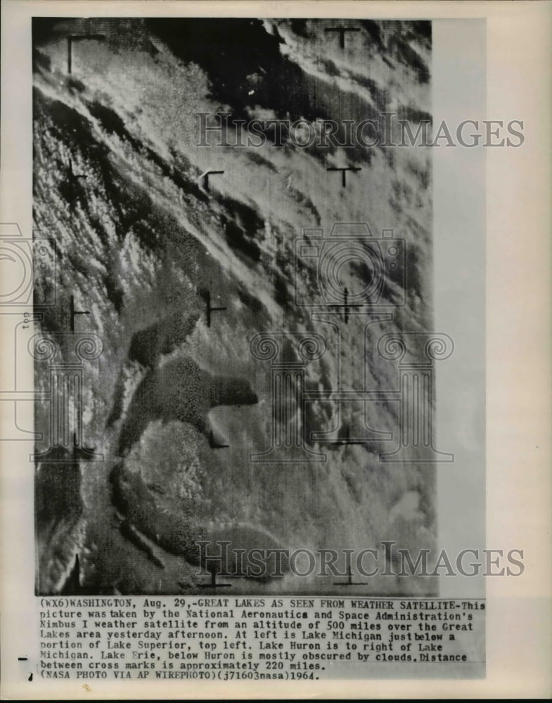 1964 Press Photo The Great lakes seen 500 mile from Nimbus I Weather Satellite- Historic Images