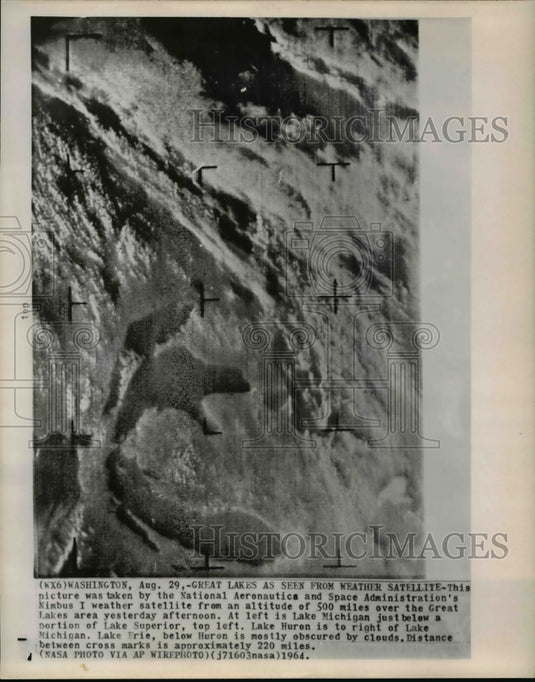 1964 Press Photo The Great lakes seen 500 mile from Nimbus I Weather Satellite- Historic Images
