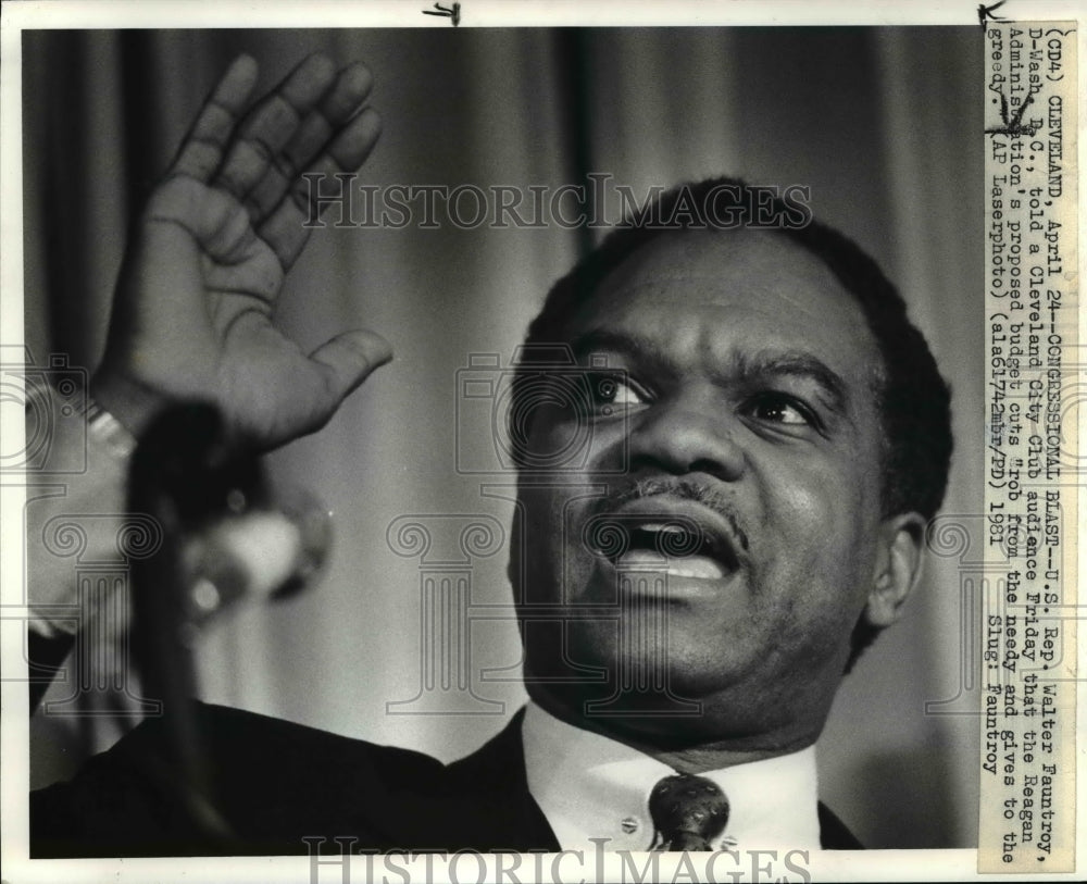 1981 Press Photo US Rep Walter Fauntroy blasts Reagan&#39;s administration- Historic Images