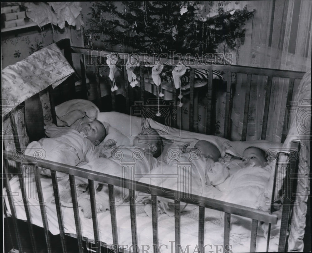 1952 Press Photo Pinkham Quadruplets await their first Christmas at home- Historic Images