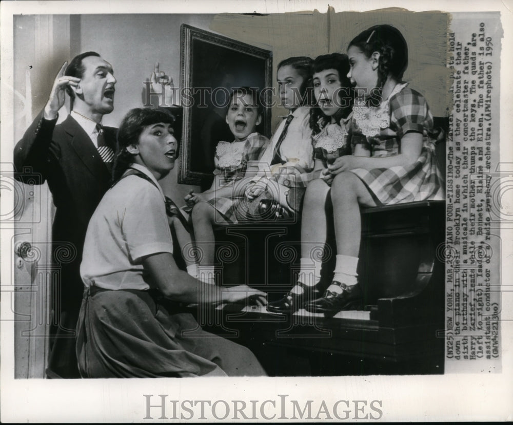 1950 Press Photo The Zarief quadruplets celebrate 6th birthday with song- Historic Images