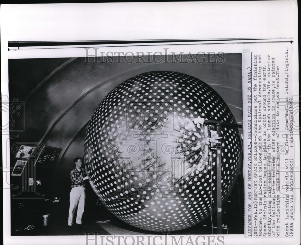 1961 Press Photo 12-foot space balloon to be fired from Wallops Island, Virginia- Historic Images