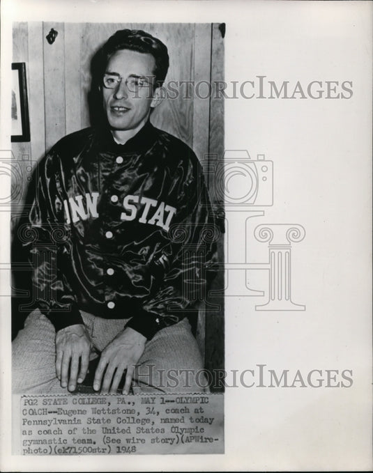 1948 Press Photo United States Olympic gymnastic team Coach Eugene Wettsone- Historic Images