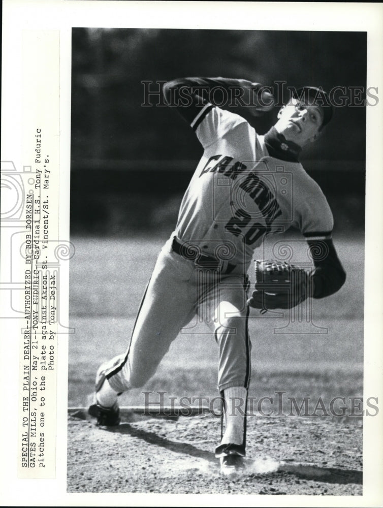 Press Photo Cardinal HS Tony Fuduric pitches one to plate against St. Vincent- Historic Images