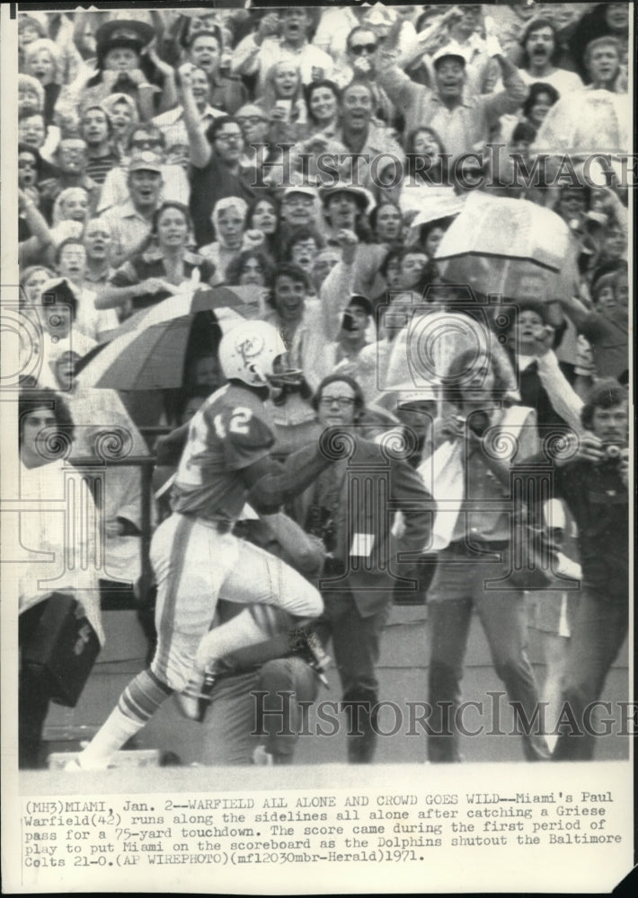 1971 Press Photo Miami&#39;s Paul Warfield ran on the sideline on game vs Baltimore- Historic Images