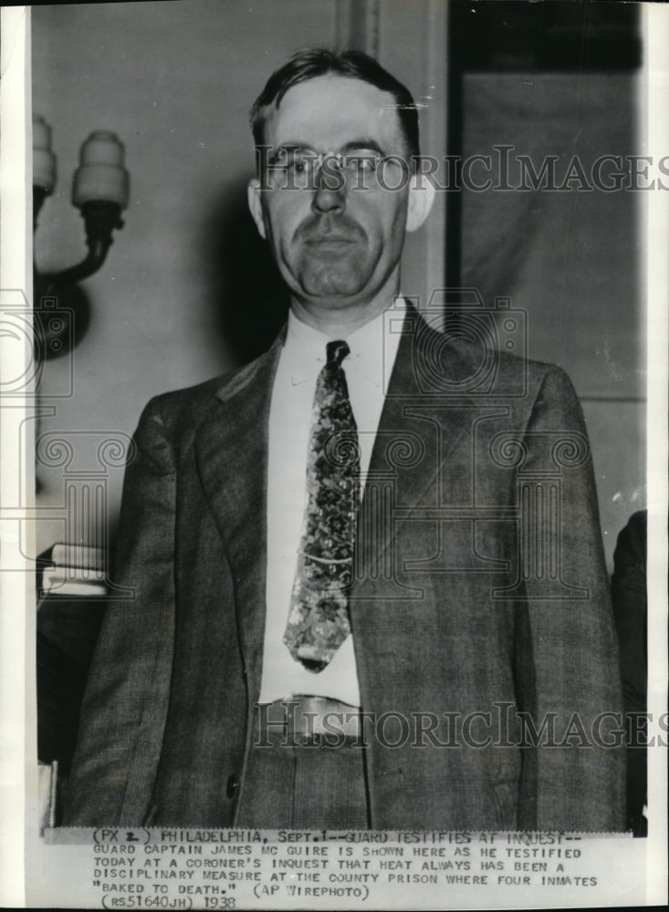 1938 Press Photo James McGuire testified at Coroner&#39;s inquest - cvw22264- Historic Images