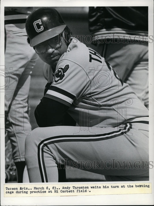 1983 Press Photo Andy Thronton wait his turn at batting cage at Hi Corbett field- Historic Images