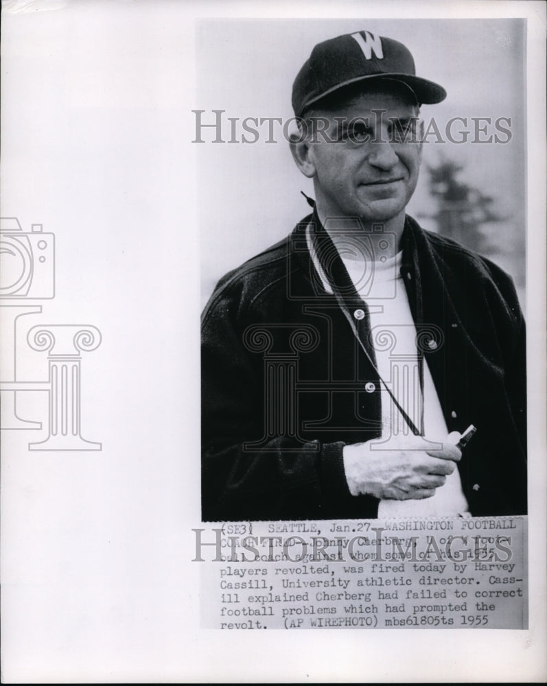 1955 Press Photo Johnny Cherberg, Head Coach University of Washington-Fired- Historic Images