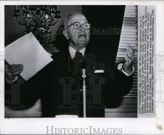 1957 Press Photo Harry Truman Speaks at an Electric Consumers Committee Meeting- Historic Images