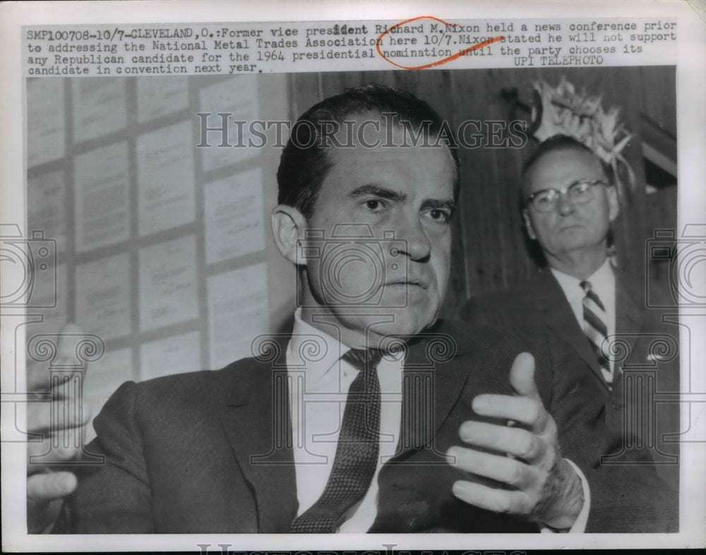 1963 Press Photo Former VP Richard M Nixon news conference in Cleveland, Ohio- Historic Images