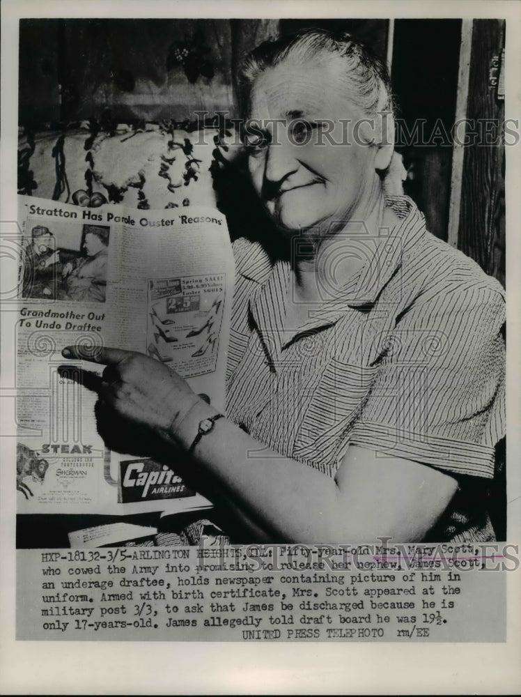 1953 Press Photo Mary Scott asked the Army to discharge underage nephew, James- Historic Images