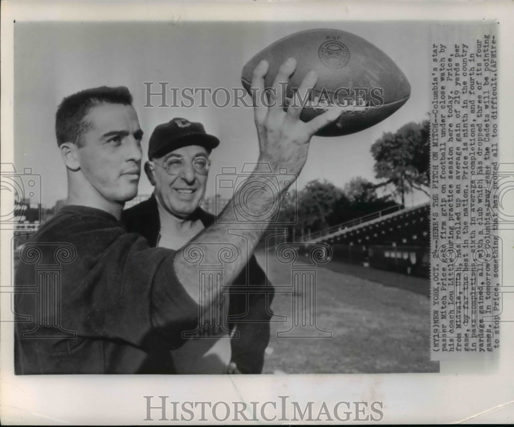 1952 Press Photo Columbia&#39;s star passer Mitch Price with his Coach Lou Little- Historic Images