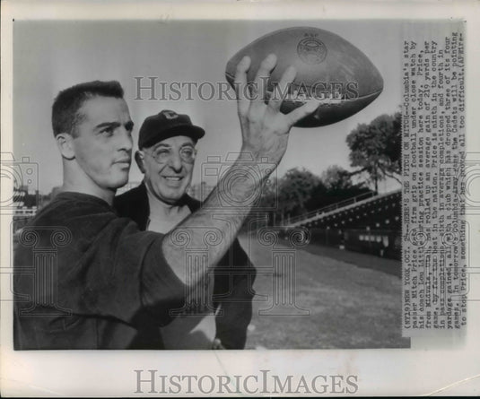 1952 Press Photo Columbia's star passer Mitch Price with his Coach Lou Little- Historic Images