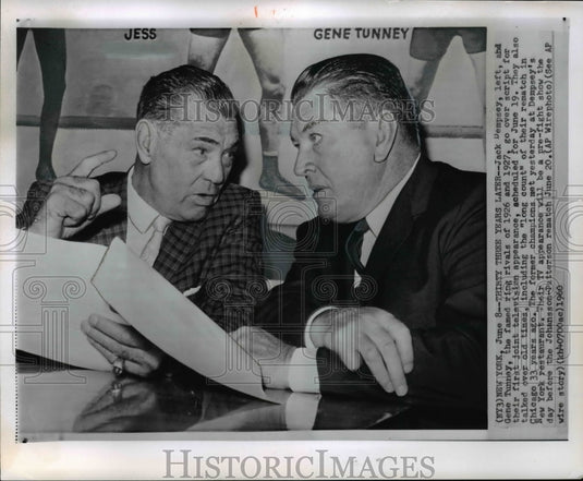 1960 Press Photo Jack Dempsey & Gene Tunney read script for TV appearance- Historic Images