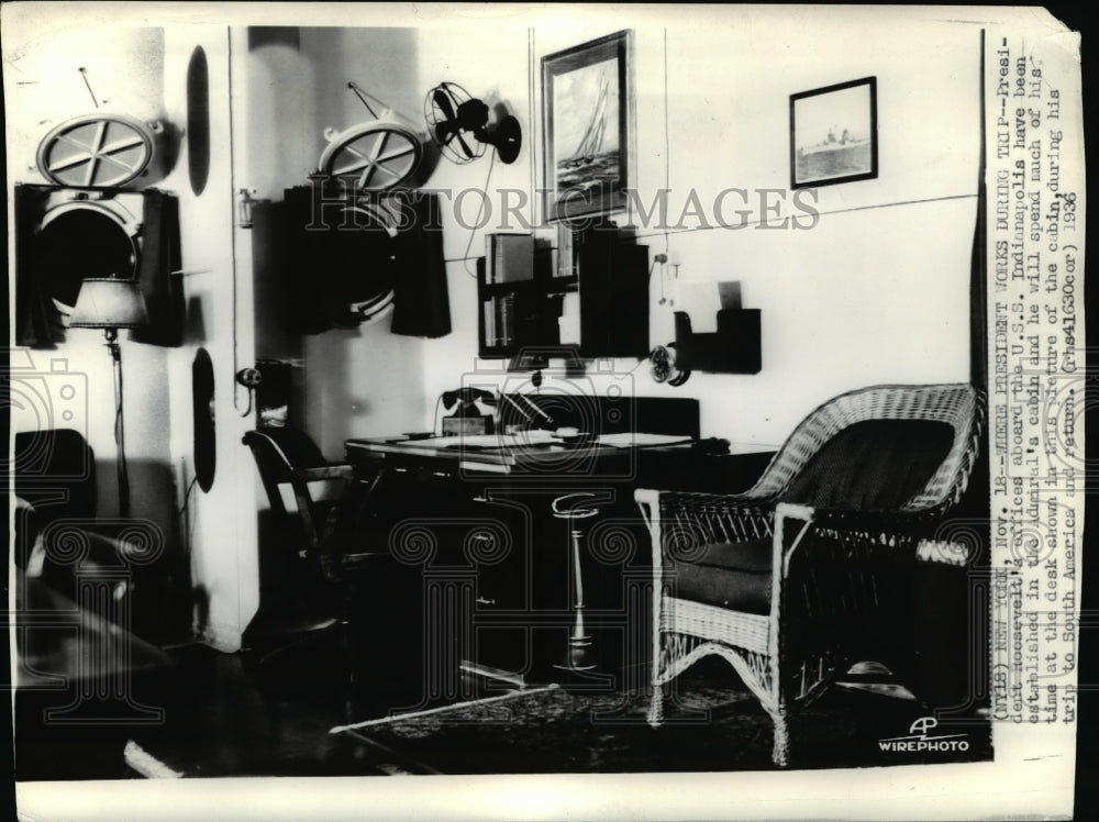 1936 Press Photo President Roosevelt&#39;s offices aboard the USS Indianapolis- Historic Images