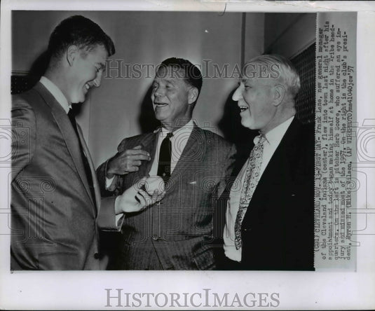 1957 Press Photo New Cleveland Indians Frank Lane with Herb Score & MH Wilson- Historic Images