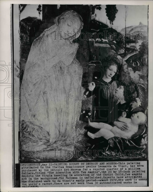 1960 Press Photo The Adoration with Two Angels, painting by Leonardo DaVinci- Historic Images