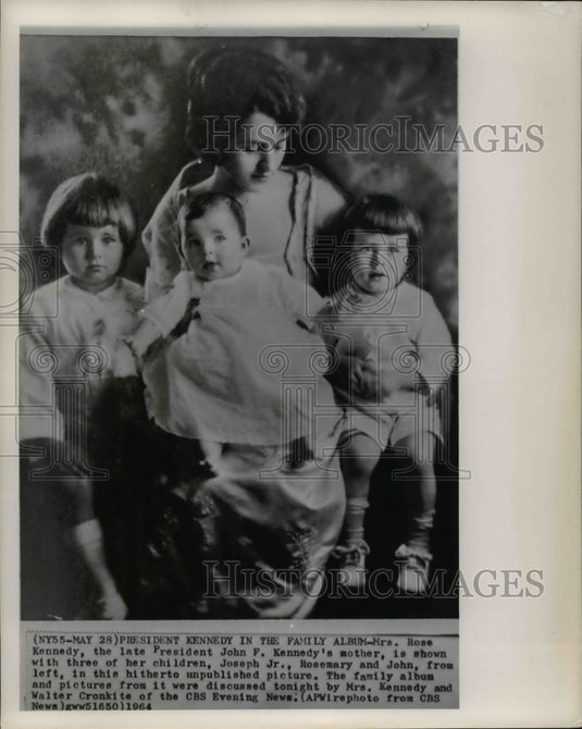 1964 Press Photo Rose Kennedy & her 3 children including future President, JFK- Historic Images