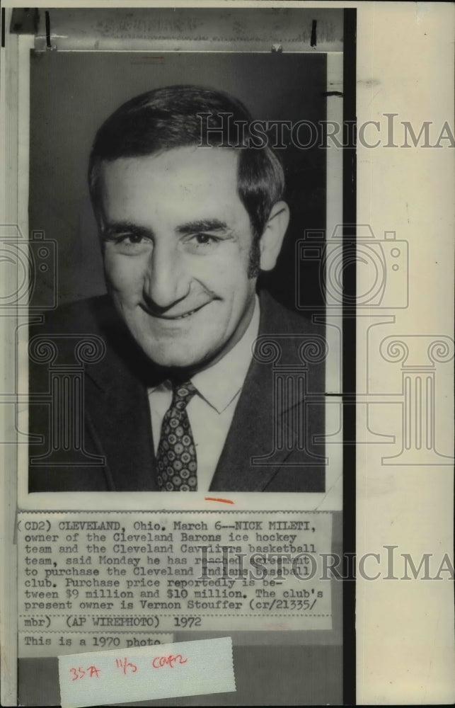 1972 Press Photo Nick Mileti announced to purchase the Cleveland Indians- Historic Images