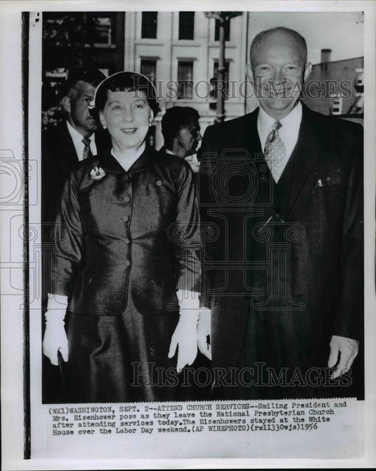 1956 Press Photo Pres & Mrs Dwight Eisenhower at National Presbyterian Church- Historic Images