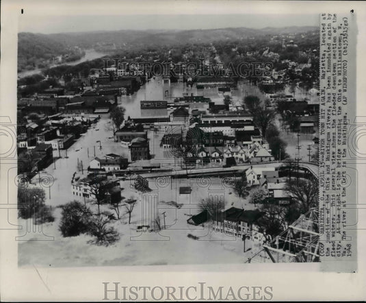 1948 Press Photo Aerial view of Marietta, Ohio inundated by flood waters- Historic Images