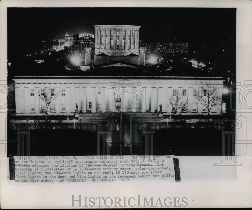 1957 Press Photo The Ohio State House- Lighting project - cvw25874- Historic Images