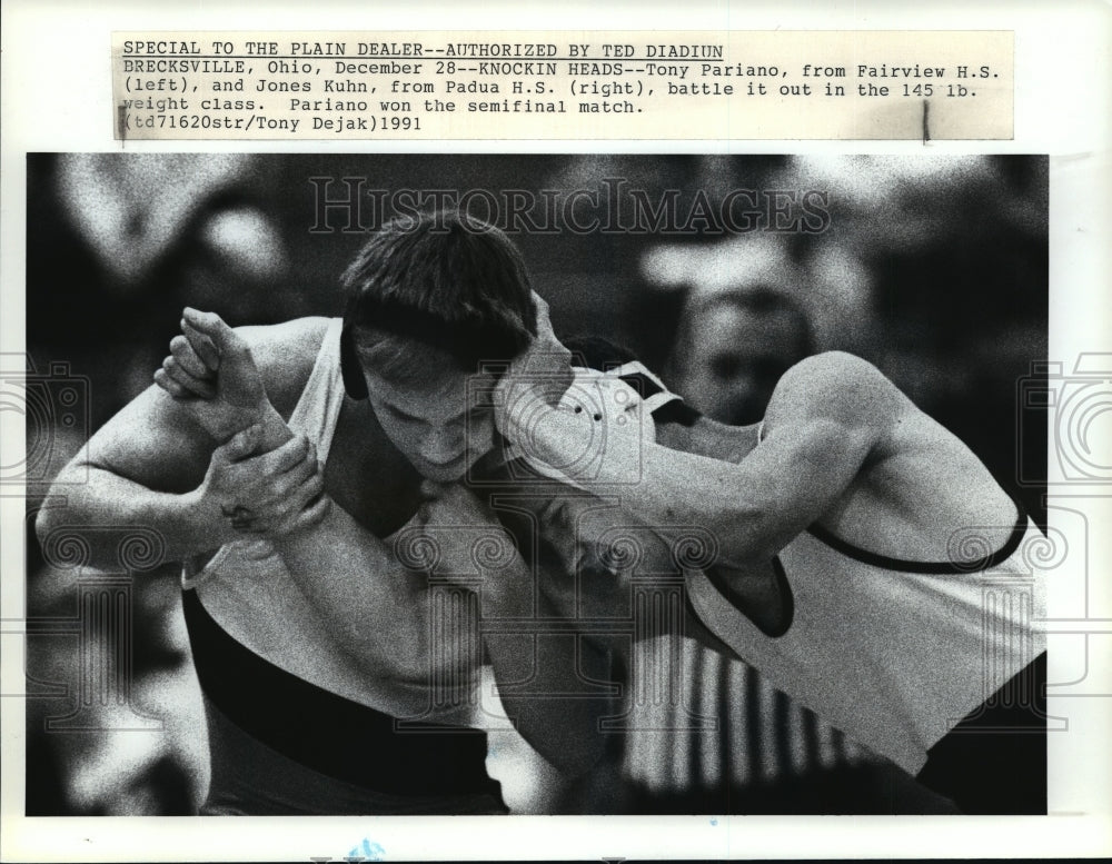 1991 Press Photo Tony Parioano of Fairview High Wrestles Padua High Jones Kuhn- Historic Images