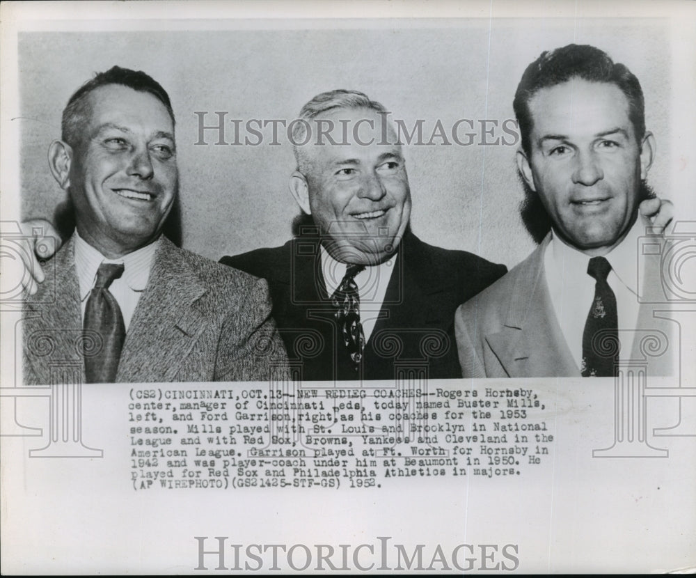 1952 Press Photo Buster Mills(L) &amp; Ford Garrison(R), Cincinnati Red new Coaches- Historic Images