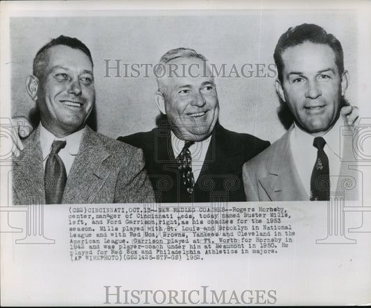 1952 Press Photo Buster Mills(L) & Ford Garrison(R), Cincinnati Red new Coaches- Historic Images