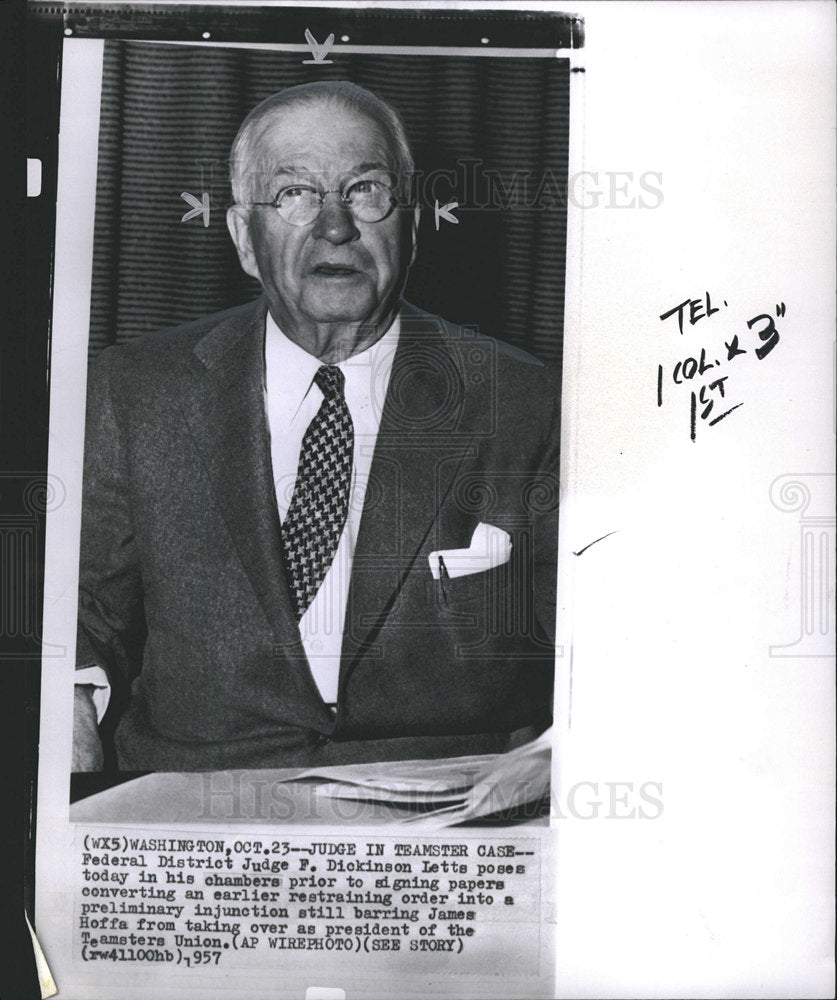 1957 Press Photo Judge F Dickinson Letts Teamsters Case - dfpb11187- Historic Images