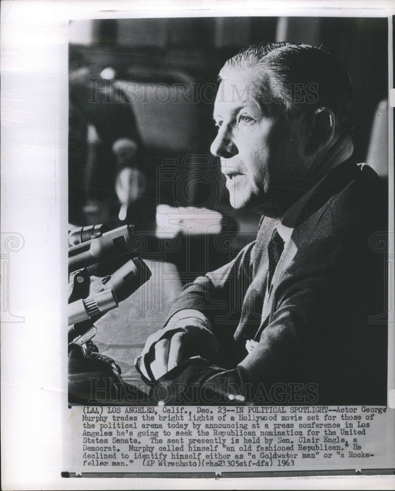 1963 Press Photo George Murphy actor Republican Senator- Historic Images