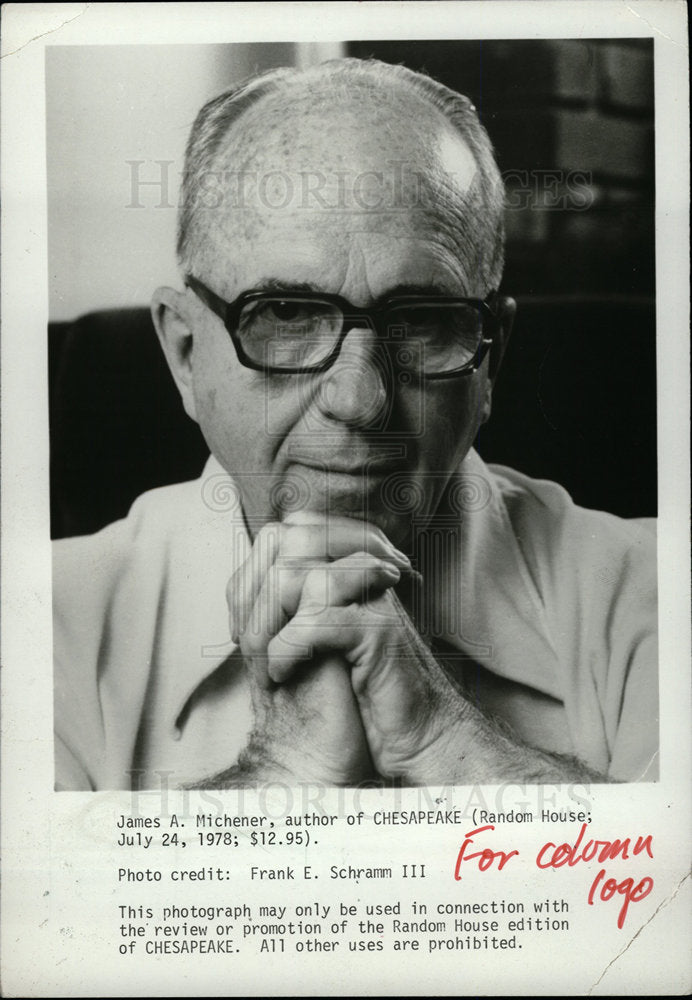 1988 Press Photo James Michener author writer novelist - dfpd31151- Historic Images