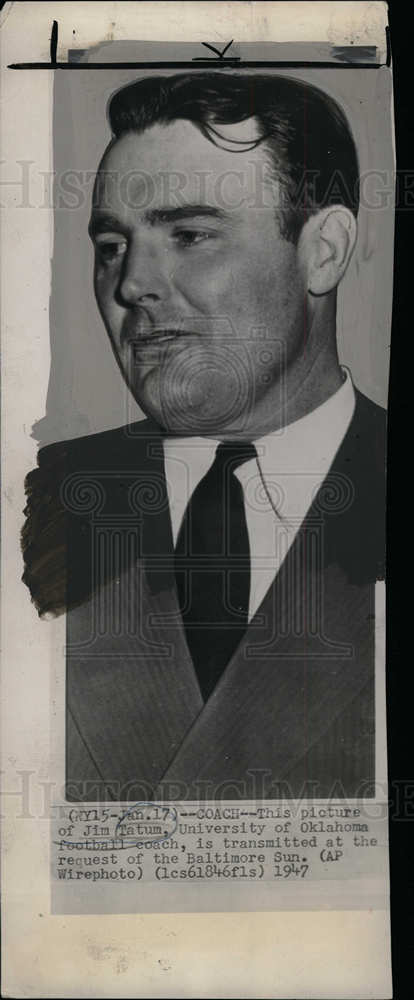 1947 Press Photo Jim Tatum University of Oklahoma Coach - dfpd39603- Historic Images