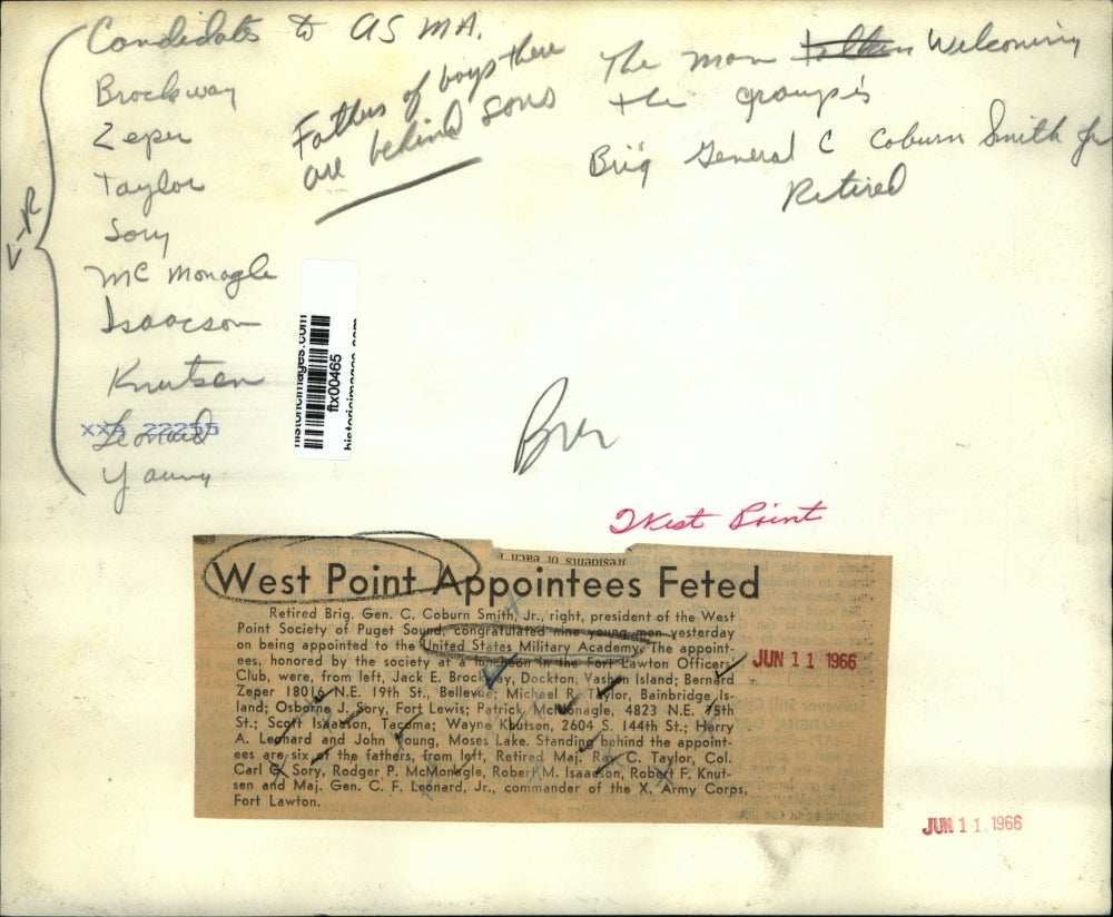 1966 Press Photo West Point US Military Academy Appointees Honored - ftx00465