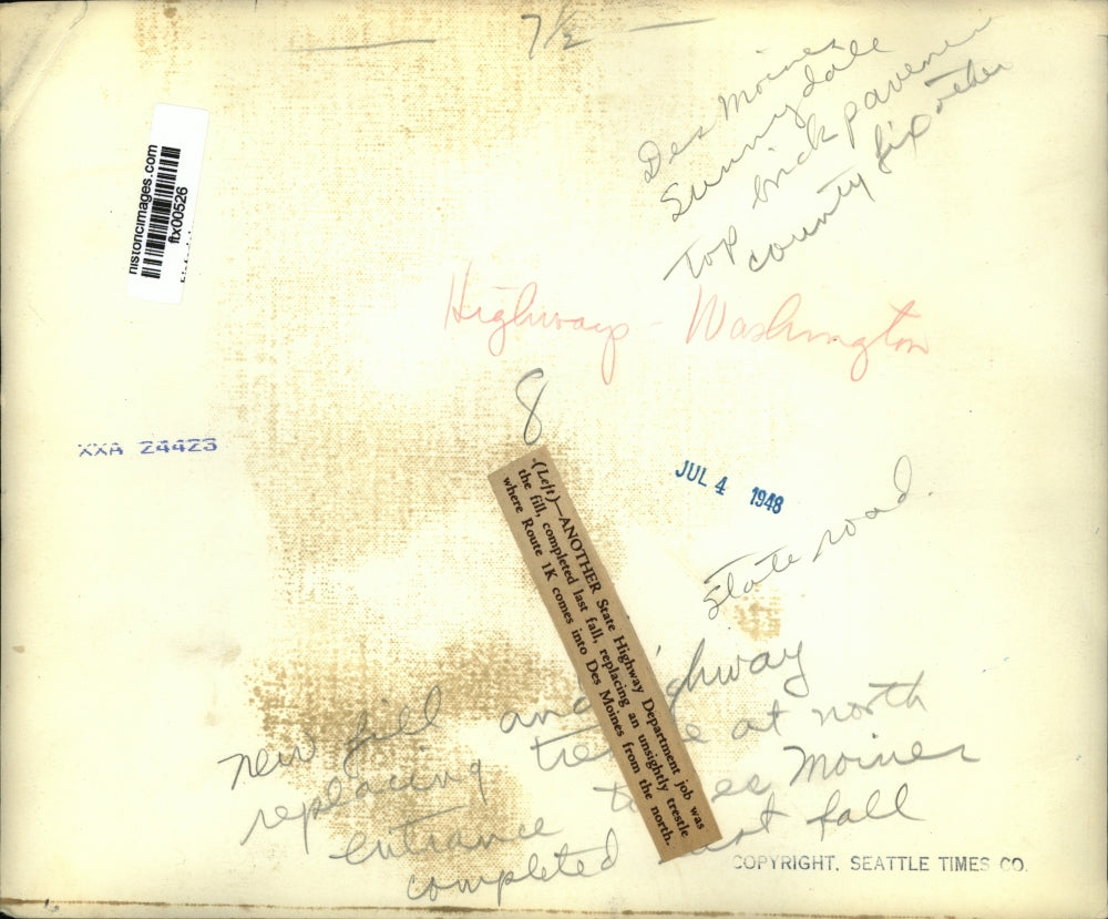 1948 Press Photo Route 1K Highway Des Moines to Seattle - ftx00526