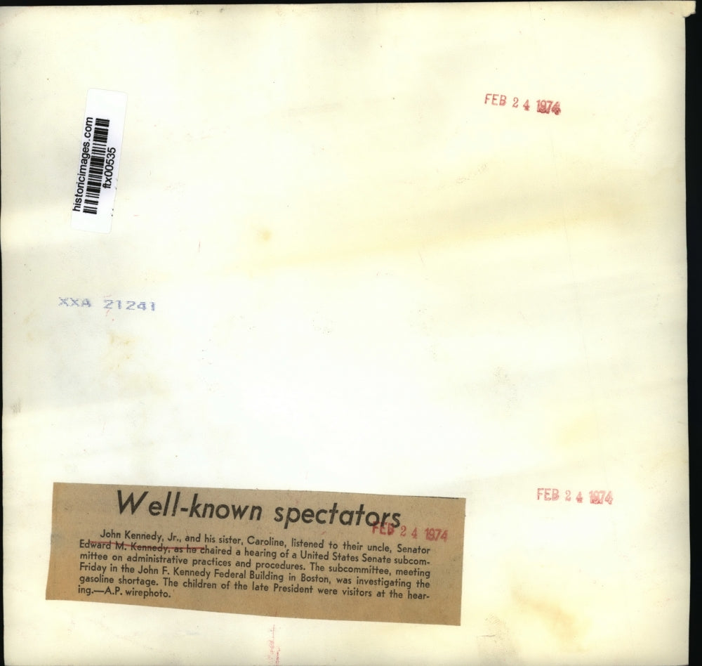 1974 Press Photo Caroline & John Kennedy Jr at Senate Subcommittee - ftx00535